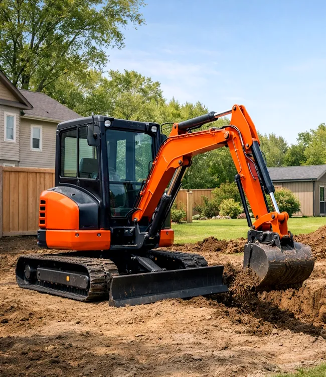 Mini-excavatrice Ritzco sur un chantier résidentiel